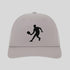 Gray cap with black silhouette of a person playing badminton on a light gray background